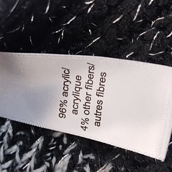 Cardigan Sweater Black Winter White Silver Wide Stripe Large Side Slits - Picture 10 of 11